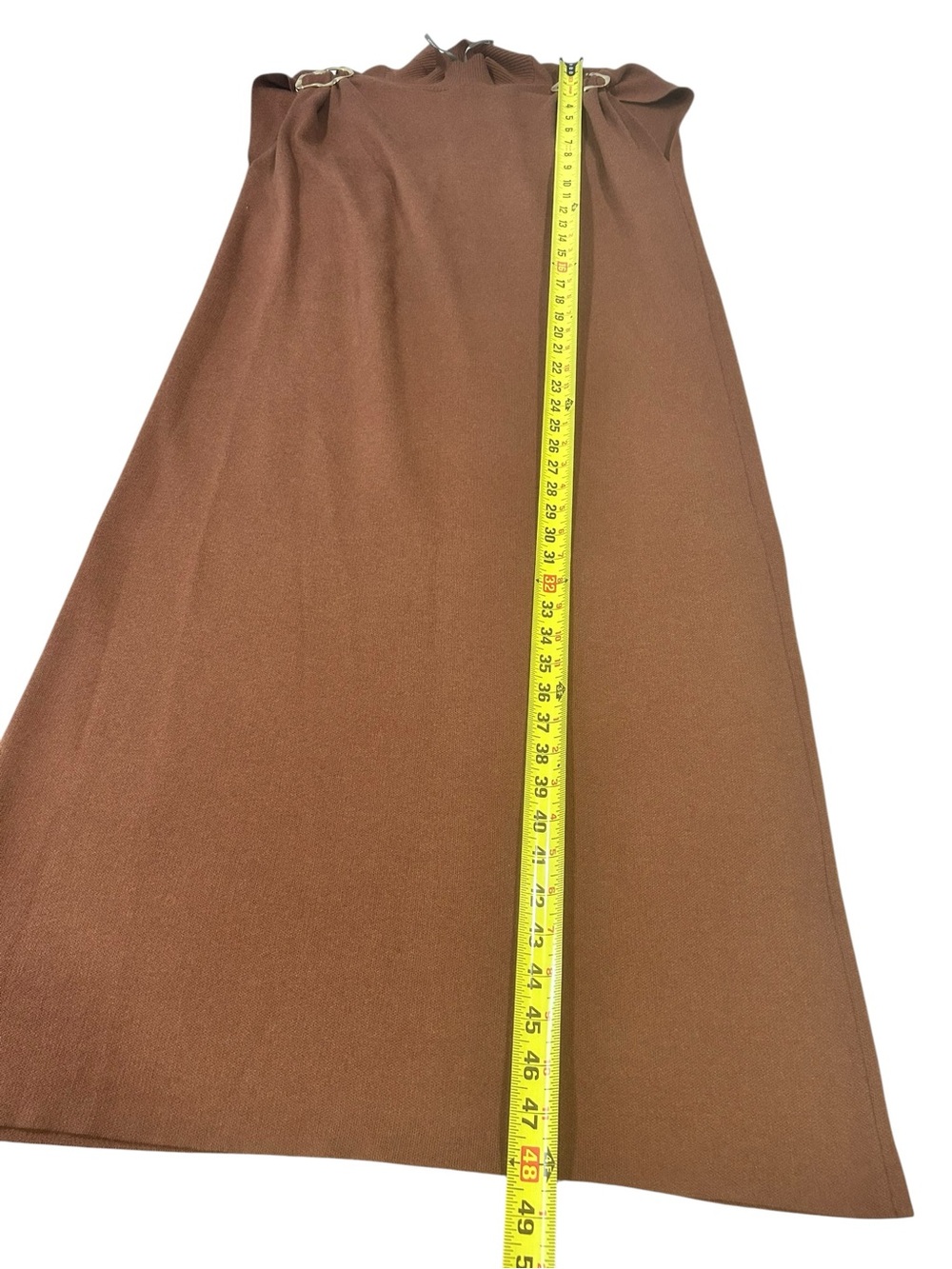 Anthropologie new Maxi knit dress large brown &gold Buckle Draped Mock Neck chic - Picture 5 of 16
